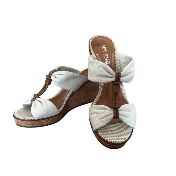 SPERRY Shoreham Nude Brown Leather Wedge Slides Sandals Size 7.5 M - Picture 1 of 12